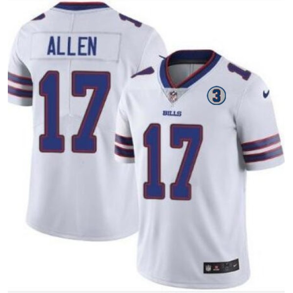 Buffalo Bills #17 Josh Allen White With NO.3 Patch Vapor Untouchable Limited Stitched Jersey