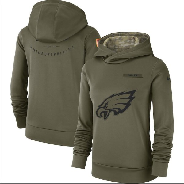 Women's Philadelphia Eagles  Olive Salute to Service Team Logo Performance Pullover NFL Hoodie