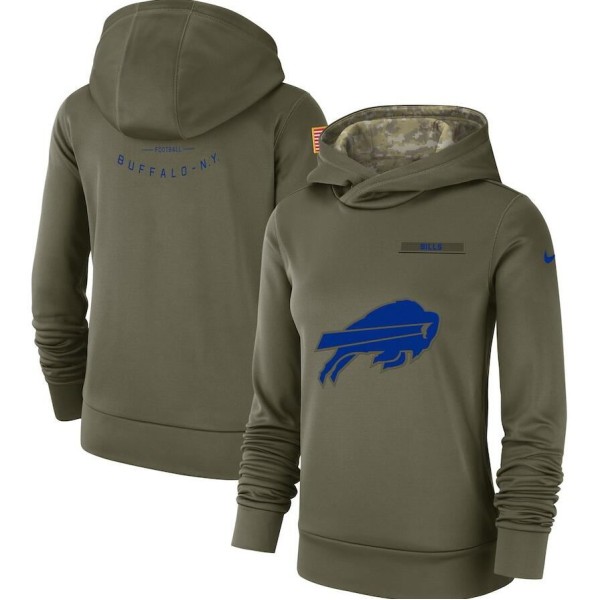 Women's Buffalo  Bills Olive Salute to Service Team Logo Performance Pullover NFL Hoodie