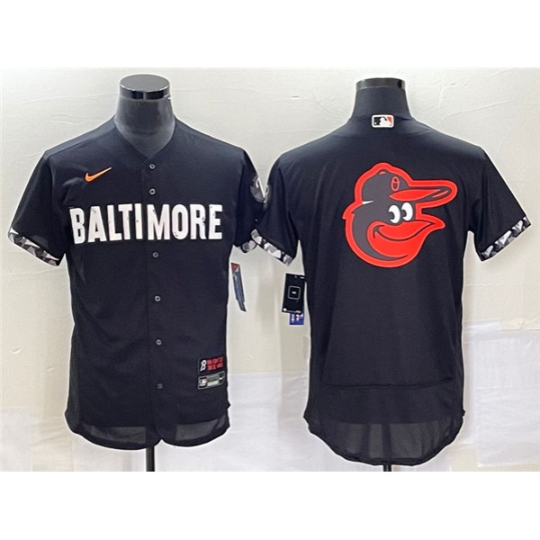 Baltimore Orioles Big Logo In Back Black 2023 City Connect Flex Base Stitched Jersey