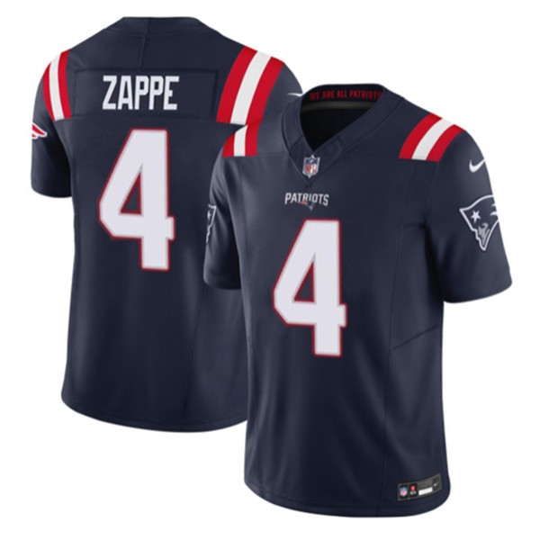 New England Patriots #4 Bailey Zappe Navy 2023 F.U.S.E. Vapor Limited Stitched Jersey
