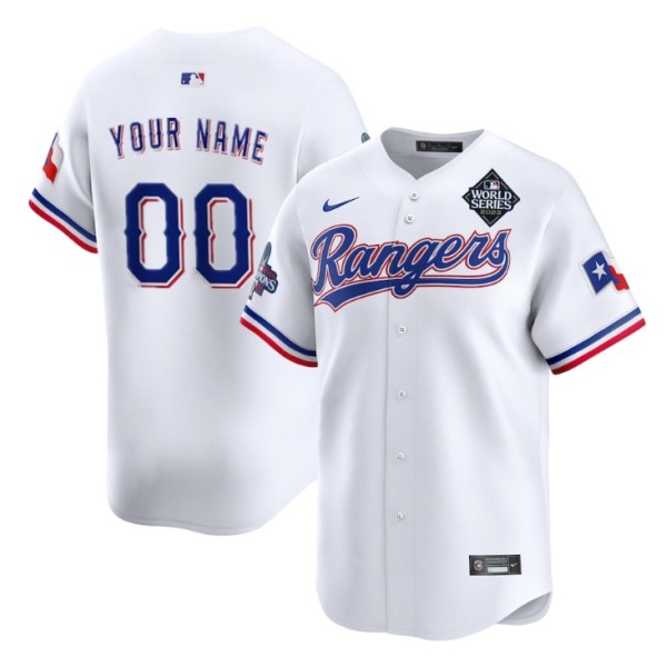 Texas Rangers Custom White 2023 World Series Patch And Champions Patch Stitched Jersey