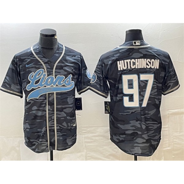 Detroit Lions #97 Aidan Hutchinson Gray Camo Cool Base Stitched Jersey