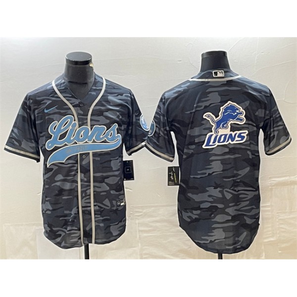 Detroit Lions Gray Camo Team Big Logo Cool Base Stitched Jersey