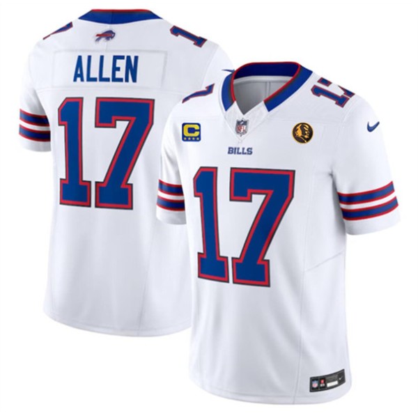 Buffalo Bills #17 Josh Allen White 2023 F.U.S.E. With 4-Star C Ptach And John Madden Patch Vapor Limited Stitched Jersey