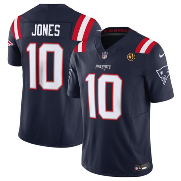New England Patriots #10 Mac Jones Navy 2023 F.U.S.E. With John Madden Patch Vapor Limited Stitched Jersey