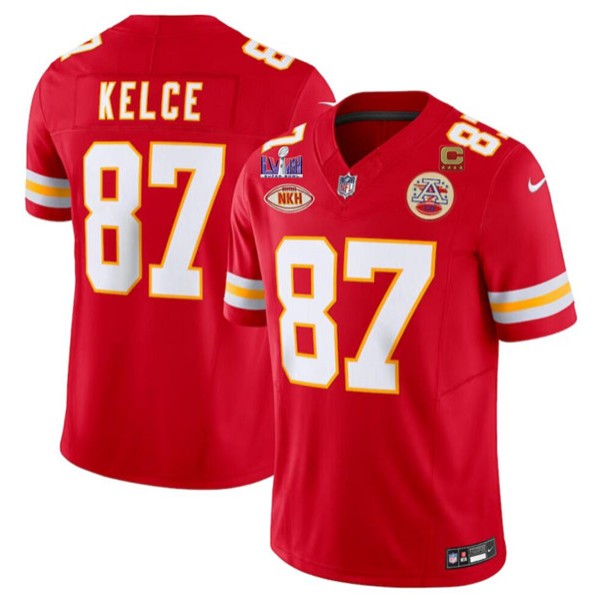 Kansas City Chiefs #87 Travis Kelce Red 2024 F.U.S.E. Super Bowl LVIII Patch With "NKH" Patch And 4-Star C Patch Vapor Untouchable Limited Stitched Jersey