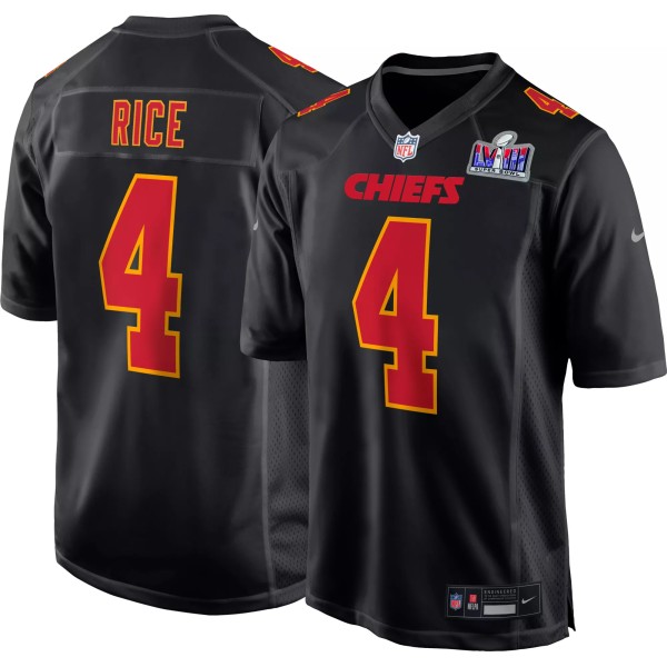 Kansas City Chiefs #4 Rashee Rice Black 2024 Super Bowl LVIII Patch Limited Stitched Game Jersey