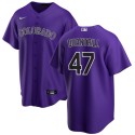 Colorado Rockies #47 Cal Quantrill Purple Cool Base Stitched Jersey