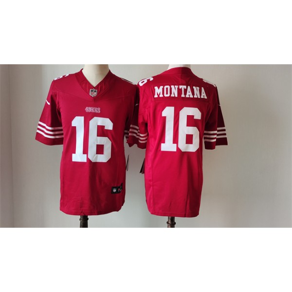 San Francisco 49ers #16 Joe Montana Red 2023 F.U.S.E. Vapor Untouchable Limited Stitched Jersey
