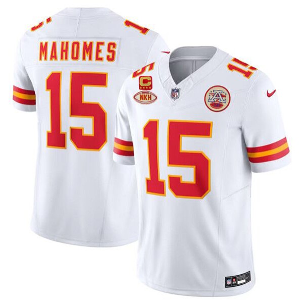 Kansas City Chiefs #15 Patrick Mahomes White 2024 F.U.S.E. With "NKH" Patch And 4-Star C Patch Vapor Untouchable Limited Stitched Jersey
