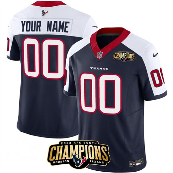 Houston Texans Custom Navy White 2023 F.U.S.E. AFC South Champions Patch Vapor Limited Stitched Jersey Houston Texans Custom Navy White 2023 F.U.S.E. AFC South Champions Patch Vapor Limited Stitched Jersey