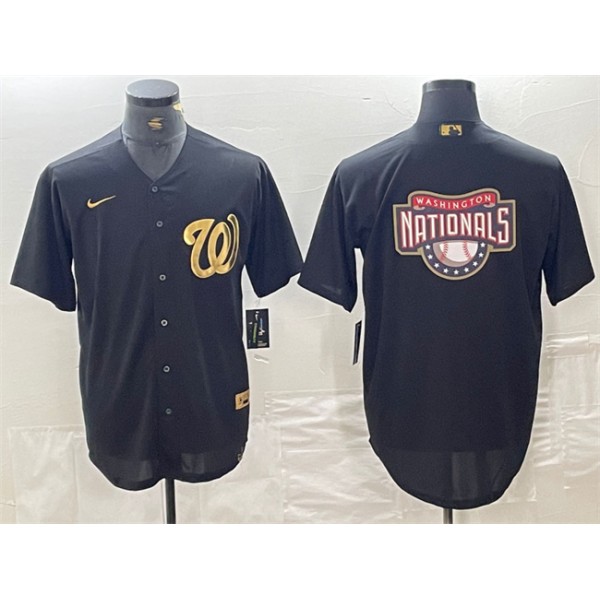 Washington Nationals Black Team Big Logo Cool Base Stitched Jersey