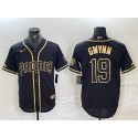 San Diego Padres #19 Tony Gwynn Black Gold With Patch Cool Base Stitched Jersey