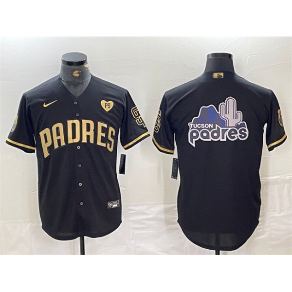 San Diego Padres Team Big Logo Black Gold With Patch Cool Base Stitched Jersey