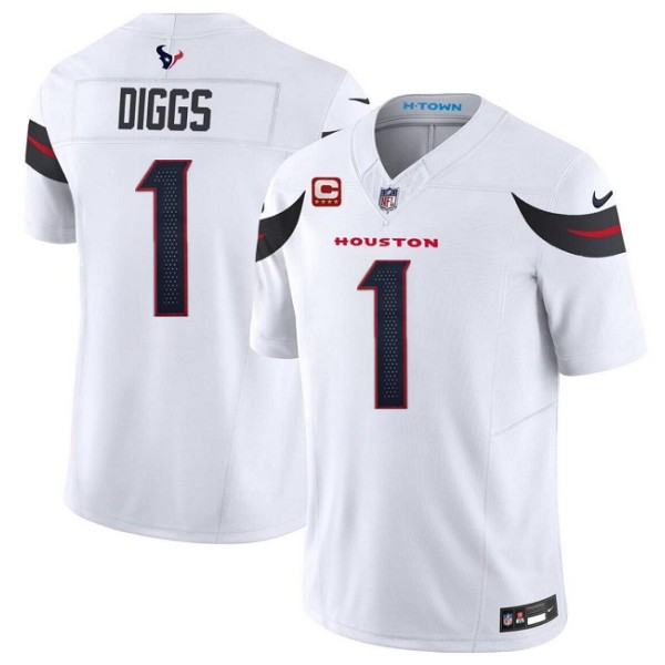 Houston Texans #1 Stefon Diggs White 2024 Vapor F.U.S.E. With 4-Star C Patch Limited Stitched Jersey Houston Texans #1 Stefon Diggs White 2024 Vapor F.U.S.E. With 4-Star C Patch Limited Stitched Jersey
