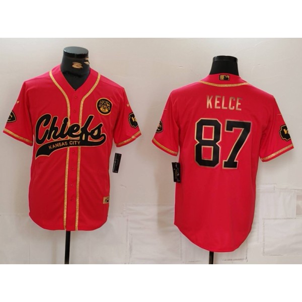 Kansas City Chiefs #87 Travis Kelce Red Gold Cool Base Stitched Jersey