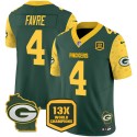 Green Bay Packers #4 Brett Favre Green 2024 F.U.S.E. 13 Time World Champions And Home Patch Vapor Untouchable Limited Stitched Jersey
