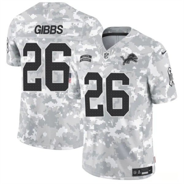 Detroit Lions #26 Jahmyr Gibbs Arctic Camo 2024 F.U.S.E. Salute To Service Limited Stitched Jersey