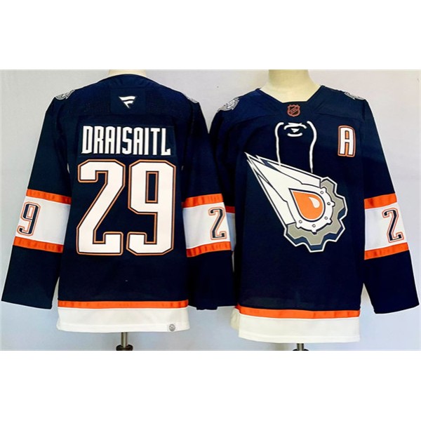 Edmonton Oilers #29 Leon Draisaitl Navy 2024-25 With A Patch Reverse Retro Stitched Jersey
