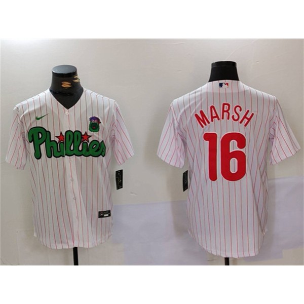 Philadelphia Phillies #16 Brandon Marsh White Green Cool Base Stitched Jersey