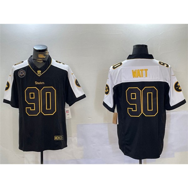 Pittsburgh Steelers #90 T.J. Watt Black White 2024 F.U.S.E. DMR Patch Vapor Untouchable Limited Stitched Jersey