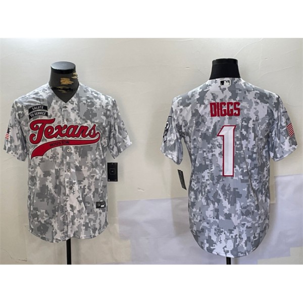 Houston Texans #1 Stefon Diggs 2024 Arctic Camo Salute To Service Stitched Jersey