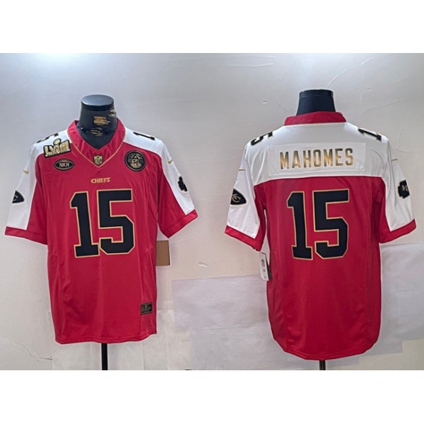 Kansas City Chiefs #15 Patrick Mahomes Red With Gold Super Bowl LVIII Patch Limited Stitched Jersey