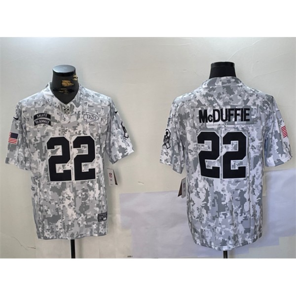 Kansas City Chiefs #22 Trent McDuffie 2024 F.U.S.E. Arctic Camo Salute To Service Limited Stitched Jersey
