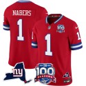 New York Giants #1 Malik Nabers Red 2024 F.U.S.E. 100th Season And State Patch Vapor Limited Stitched Jersey