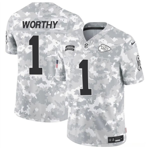 Kansas City Chiefs #1 Xavier Worthy Arctic Camo 2024 F.U.S.E. Salute To Service Limited Stitched Jersey