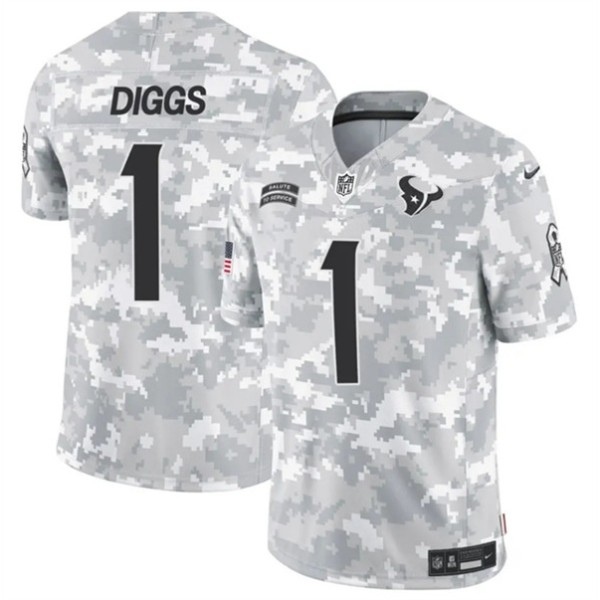 Houston Texans #1 Stefon Diggs Arctic Camo 2024 F.U.S.E. Salute To Service Limited Stitched Jersey
