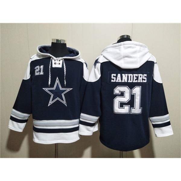 Dallas Cowboys #21 Deion Sanders Navy Ageless Must-Have Lace-Up Pullover Hoodie