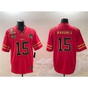 Kansas City Chiefs #15 Patrick Mahomes Red Gold 2025 Super Bowl LIX Patch And 4-Star C Patch Vapor Untouchable Limited Stitched Jersey