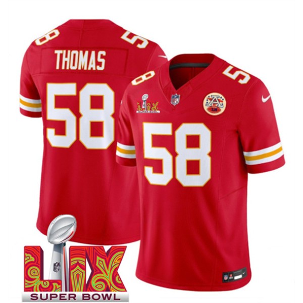 Kansas City Chiefs #58 Derrick Thomas Red 2025 F.U.S.E. Super Bowl LIX Patch Vapor Untouchable Limited Stitched Jersey