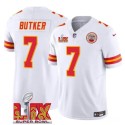 Kansas City Chiefs #7 Harrison Butker White 2025 F.U.S.E. Super Bowl LIX Patch Vapor Untouchable Limited Stitched Jersey