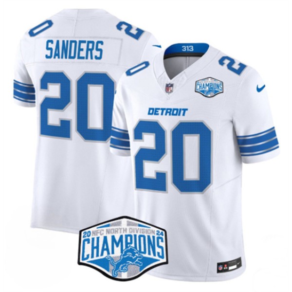 Detroit Lions #20 Barry Sanders White 2024 NFC North Champions F.U.S.E. Vapor Limited Stitched Jersey