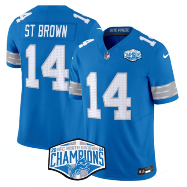 Detroit Lions #14 Amon-Ra St. Brown Blue 2024 NFC North Champions F.U.S.E. Vapor Limited Stitched Jersey