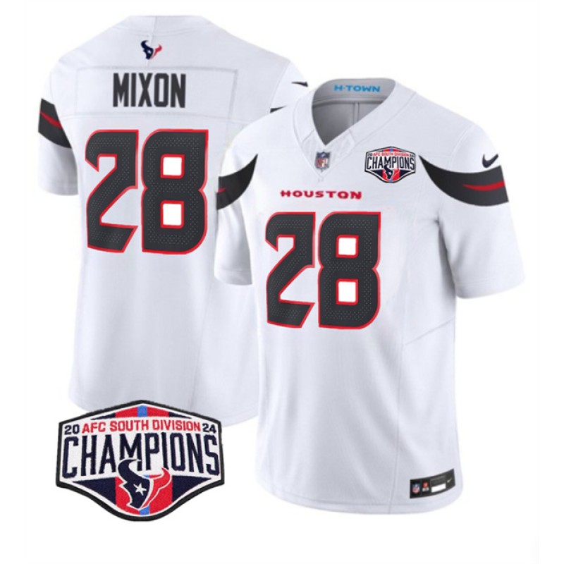 Houston Texans #28 Joe Mixon White F.U.S.E. 2024 AFC South Division Champions Vapor Limited Stitched Jersey Houston Texans #28 Joe Mixon White F.U.S.E. 2024 AFC South Division Champions Vapor Limited Stitched Jersey