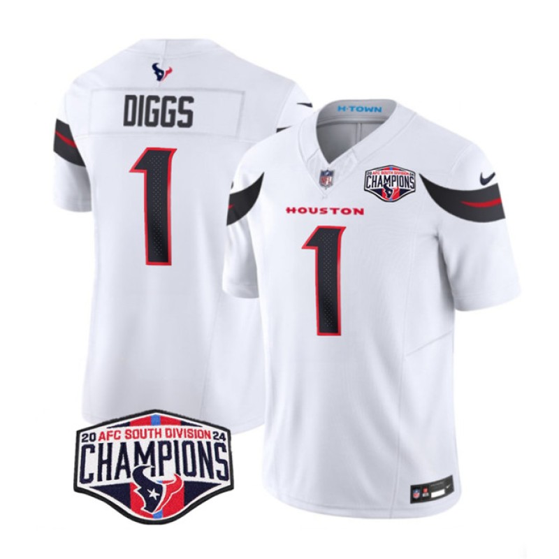 Houston Texans #1 Stefon Diggs White F.U.S.E. 2024 AFC South Division Champions Vapor Limited Stitched Jersey Houston Texans #1 Stefon Diggs White F.U.S.E. 2024 AFC South Division Champions Vapor Limited Stitched Jersey