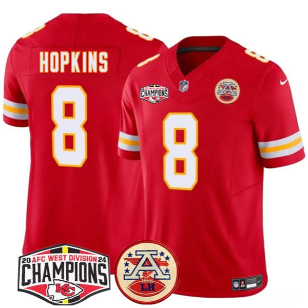 Kansas City Chiefs #8 DeAndre Hopkins Red F.U.S.E. 2024 AFC West Division Champions Vapor Limited Stitched Jersey