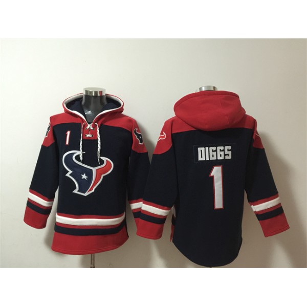 Houston Texans #1 Stefon Diggs Navy Ageless Must-Have Lace-Up Pullover Hoodie