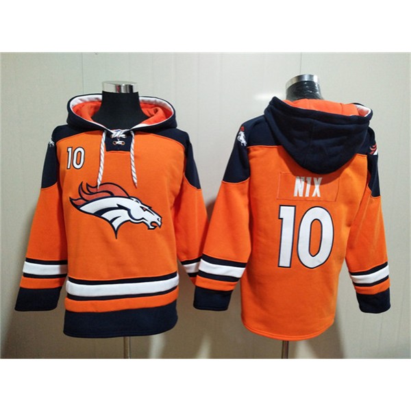 Denver Broncos #10 Bo Nix Orange Ageless Must-Have Lace-Up Pullover Hoodie