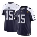 Dallas Cowboys #15 Ezekiel Elliott Navy 2023 F.U.S.E. With John Madden Patch Thanksgiving Vapor Limited Stitched Jersey