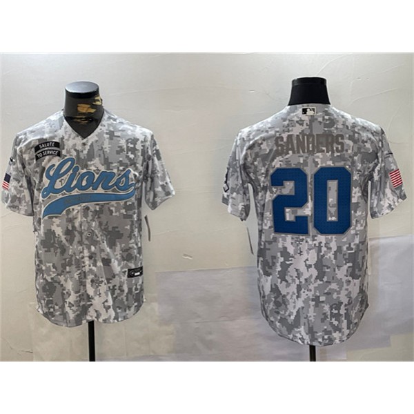 Detroit Lions #20 Barry Sanders 2024 Arctic Camo Salute To Service Stitched Jersey