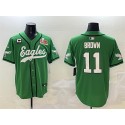 Philadelphia Eagles #11 A.J. Brown Green 2025 Super Bowl LIX And 3-Star C Patch Stitched Jersey