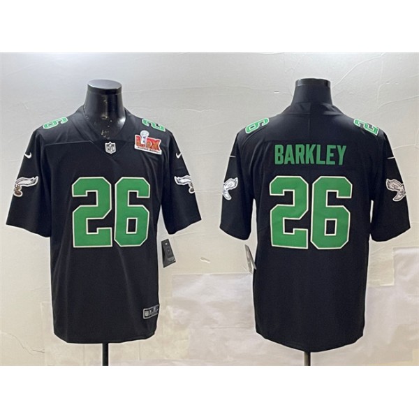 Philadelphia Eagles #26 Saquon Barkley Black 2025 Super Bowl LIX Patch Throwback Vapor Untouchable Limited Stitched Jersey