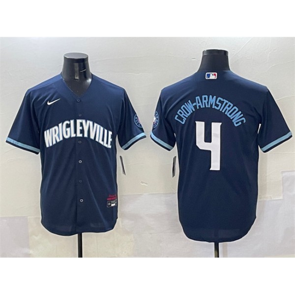 Chicago Cubs #4 Pete Crow-Armstrong Navy City Connect Stitched Jersey
