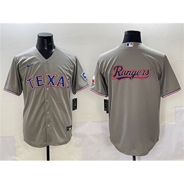 Texas Rangers Team Big Logo Gray With Patch Cool Base Stitched Jersey
