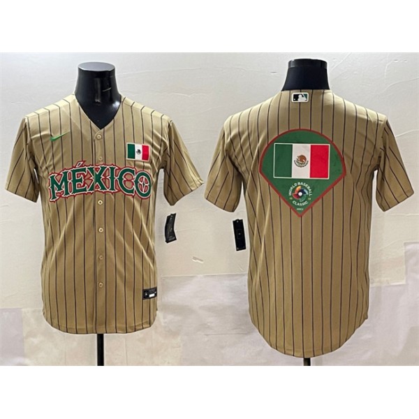 Mexico Tan 2023 World Classic Team Big Logo Stitched Jerseys